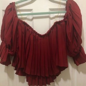 Woman pleated blouse long sleeve off shoulder